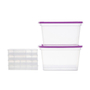 SET 6 CAJAS ORGANIZADORAS TRANSPARENTE 15 L PLÁSTICO TAPA MORADA APILABLE Y 4 C/DIVISIONES