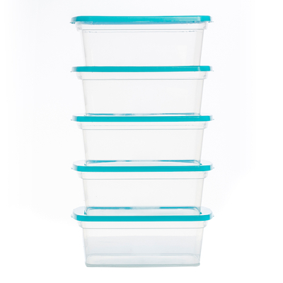 SET 5 CAJAS ORGANIZADORAS TRANSPARENTE 11 L PLÁSTICO TAPA AZUL APILABLE