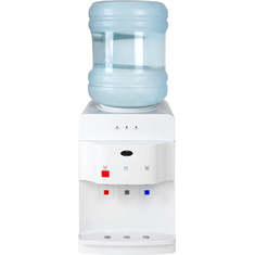 DISPENSADOR DE AGUA DE MESA CON TARJETA FRÍO Y CALOR PLÁSTICO Y METAL BLANCO