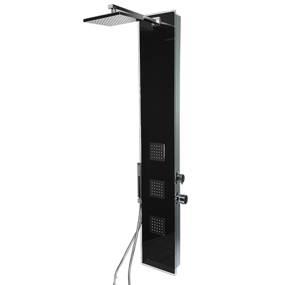 PANEL DE DUCHA CON HIDROMASAJE ACERO INOXIDABLE Y VIDRIO TEMPLADO 5 SALIDAS MULTIFUNCIÓN