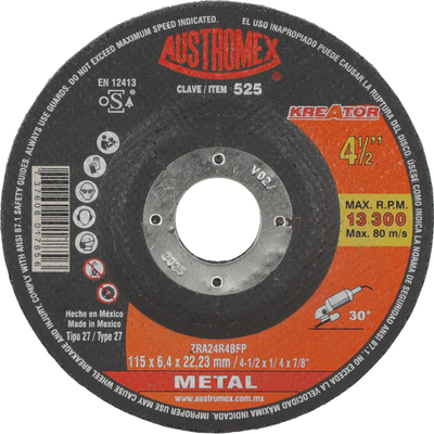 DISCO DE DESBASTE METAL PARA ESMERILADORA 4 1/2"