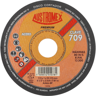 DISCO DE CORTE METAL PARA ESMERILADORA 4 1/2" PREMIUM