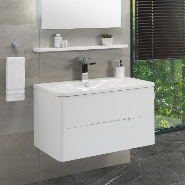 MUEBLE PARA BAÑO FLOTANTE ROMA 34" BLANCO MADERA CONTRACHAPADA CON ESPEJO, REPISA Y LAVABO