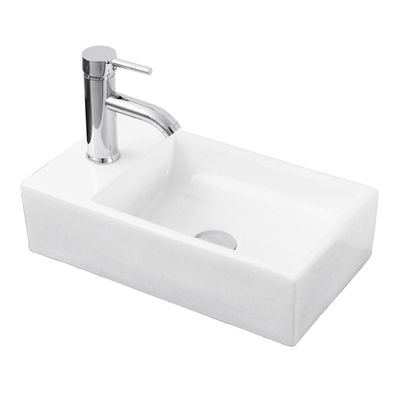 LAVABO PARA BAÑO BLANCO RECTANGULAR 45 X 25 CM CON LLAVE MEZCLADORA