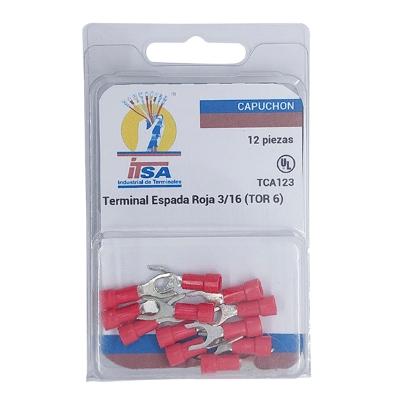TERMINAL PARA CABLES ELÉCTRICOS DE COBRE ESTAÑADO TIPO ESPADA 3/16 22-16 AWG ROJO 12 PIEZAS
