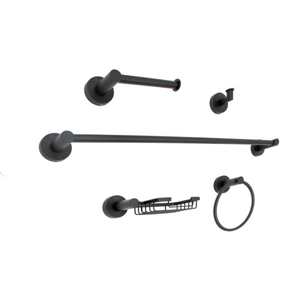 JUEGO DE ACCESORIOS PARA BAÑO TORONTO ACABADO NEGRO MATE 5 PIEZAS