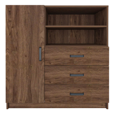 CÓMODA DE 3 CAJONES CON PUERTA 1.01 X 1 M X 39 CM CAFÉ NOGAL
