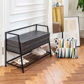 BANCO OTTOMAN CON CAJA DE ALMACENAMIENTO ABATIBLE 90X39X60.5CM COLOR NEGRO