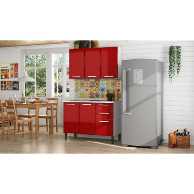 MUEBLE DE COCINA 2 MÓDULOS 160 X 120 X 60 CM METAL ROJO
