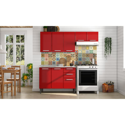 COCINA INTEGRAL 2 MÓDULOS 160 X 200 X 60 CM ACERO ROJA CON TARJA