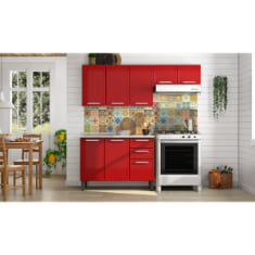 COCINA INTEGRAL 2 MÓDULOS 160 X 200 X 60 CM ACERO ROJA CON TARJA