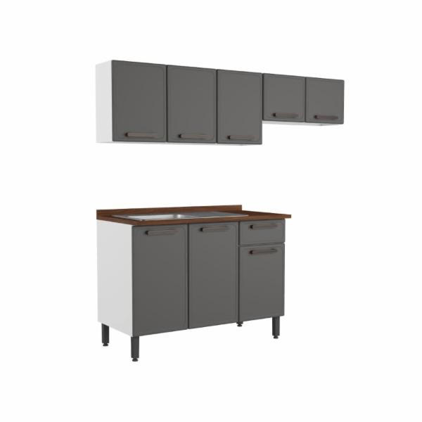 COCINA INTEGRAL 2 MÓDULOS 141.7 X 200 X 60 CM ACERO GRIS MATE CON TARJA
