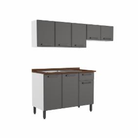 COCINA INTEGRAL 2 MÓDULOS 141.7 X 200 X 60 CM ACERO GRIS MATE CON TARJA