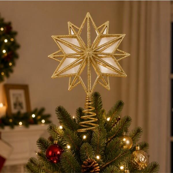 PUNTA PARA ÁRBOL DE NAVIDAD COPO DE NIEVE IRIDISCENTE DE PLÁSTICO BRILLANTE