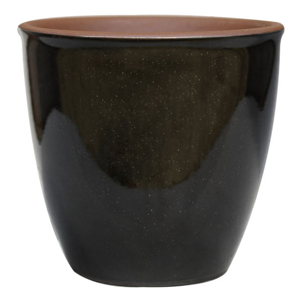 MACETA DE CERÁMICA REDONDA MEDIANA NEGRA SEMIBRILLANTE 17 CM PARA INTERIOR Y EXTERIOR