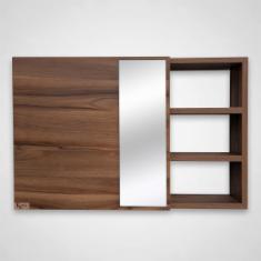 BOTIQUIN PARA BAÑO CON ESPEJO DE PARED MDP OPEN PUSH 3 REPISAS NOGAL