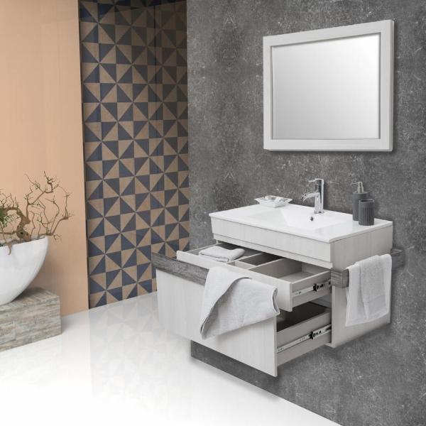 MUEBLE PARA BAÑO FLOTANTE RIVERA 34" GRIS MDP CON LAVABO, MONOMANDO Y ESPEJO
