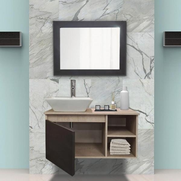 MUEBLE PARA BAÑO FLOTANTE UCELLO 32" CAFÉ MDP CON LAVABO, MONOMANDO Y ESPEJO