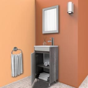 MUEBLE PARA BAÑO DE PISO MIRÓ 19" GRIS MDP CON LAVABO, MONOMANDO Y ESPEJO