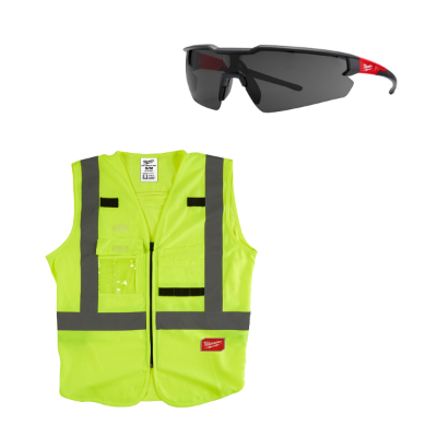 CHALECO AMARILLO DE ALTA VISIBILIDAD CLASE 2 L/XL + LENTES DE SEGURIDAD ANTIRRAYONES