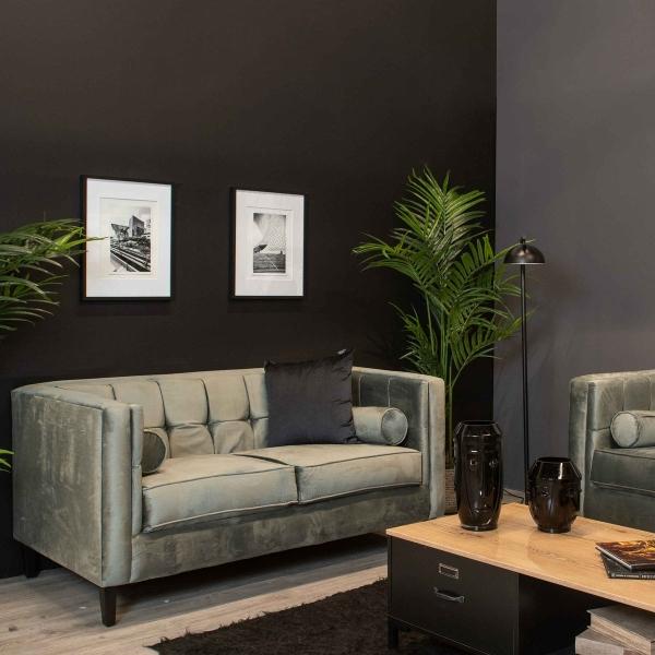 SOFÁ 2 PLAZAS MADISON TERCIOPELO 160 CM GRIS CON COJINES