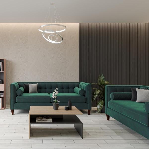 SOFÁ DE 3 PLAZAS MADISON TERCIOPELO 210 CM VERDE CON COJINES