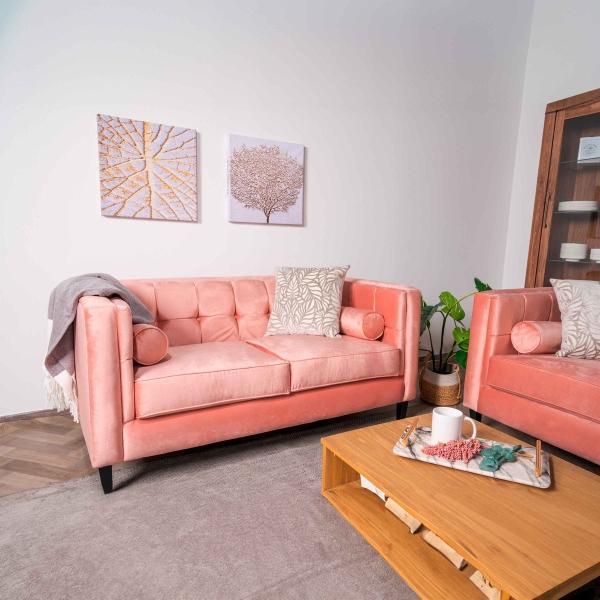SOFÁ 3 PLAZAS MADISON TERCIOPELO 210 X 86 X 75 CM ROSA CON 2 COJINES
