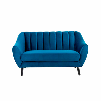 SOFÁ 2 PLAZAS DORIA TERCIOPELO 145 CM AZUL SIN COJINES