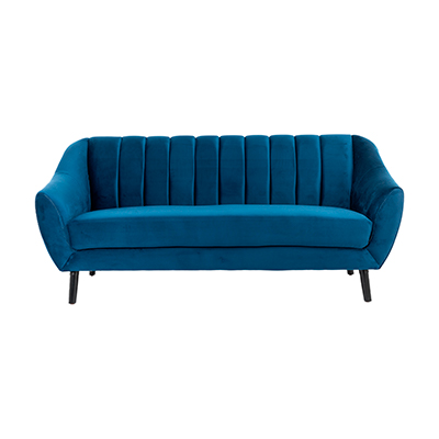 SOFÁ 3 PLAZAS LÍNEA DORIA TERCIOPELO 185 CM AZUL