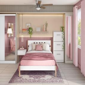 CAMA MATRIMONIAL DE PINO MACIZO BLANCO Y MADERA CON SOMIER MODERNO 200 KG