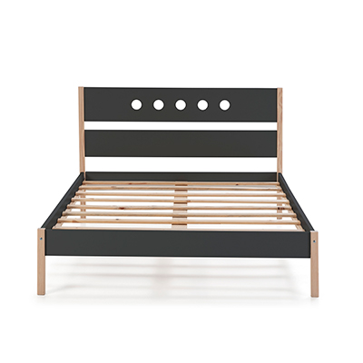 CAMA MATRIMONIAL DE PINO MACIZO GRIS OSCURO Y MADERA CON SOMIER MODERNA 200 KG