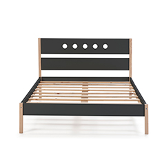 CAMA MATRIMONIAL DE PINO MACIZO GRIS OSCURO Y MADERA CON SOMIER MODERNA 200 KG