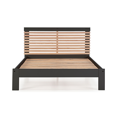 CAMA MATRIMONIAL DE MADERA INDUSTRIALIZADA GRIS OSCURO Y MADERA CON SOMIER MODERNA 200 KG