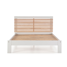 CAMA MATRIMONIAL DE MADERA INDUSTRIALIZADA BLANCO Y MADERA CON SOMIER MODERNO 200 KG