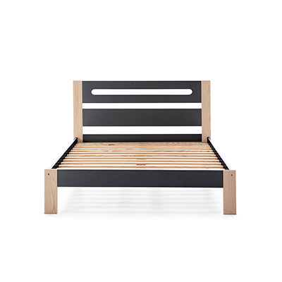 CAMA MATRIMONIAL DE MADERA INDUSTRIALIZADA GRIS OSCURO CON SOMIER MODERNA 200 KG