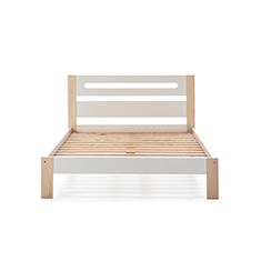 CAMA MATRIMONIAL DE MADERA INDUSTRIALIZADA BLANCO Y MADERA CON SOMIER MODERNO 200 KG