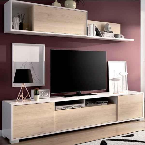 MUEBLE PARA TV KEN COLOR MADERA Y BLANCO BRILLANTE