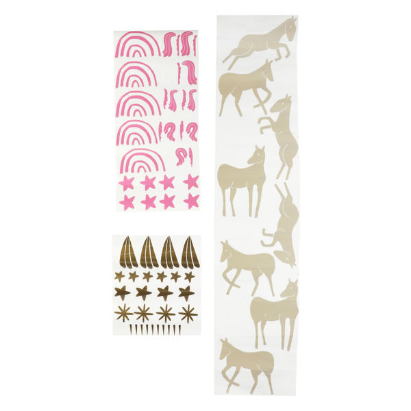 DECORACIÓN ADHESIVA DE PARED UNICORNIO BLANCO 20 X 23.5 CM 8 PIEZAS