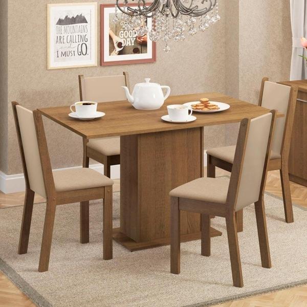 Juego de Comedor Madesa Talita Mesa com Tablero de Madera y 4 Sillas Marrón/Crema/Beige