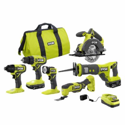 ONE+ 18V KIT COMBINADO DE 6 HERRAMIENTAS CON BATERÍAS DE 1.5AH, 4.0AH Y CARGADOR