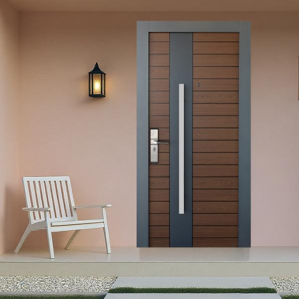 PUERTA EXTERIOR DE SEGURIDAD 14 PASADORES 95 X 213 CM DERECHA NOGAL