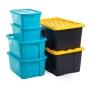 SET 6 CAJAS ORGANIZADORAS USO RUDO 114, 55, 23 L PLÁSTICO TAPA NEGRA AMARILLA Y AZUL