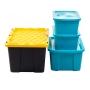SET 4 CAJAS ORGANIZADORAS USO RUDO 114, 55, 23 L PLÁSTICO TAPA NEGRA, AMARILLA Y AZUL