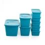 SET 8 CAJAS ORGANIZADORAS SÓLIDAS 90 L PLÁSTICO TAPA AZUL APILABLE