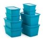 SET 8 CAJAS ORGANIZADORAS SÓLIDAS 140 L PLÁSTICO TAPA AZUL SET 8 PIEZAS