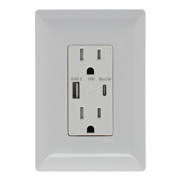 CONTACTO DUPLEX CON PUERTOS USB TIPO A Y TIPO C CON PLACA DE PARED BLANCO