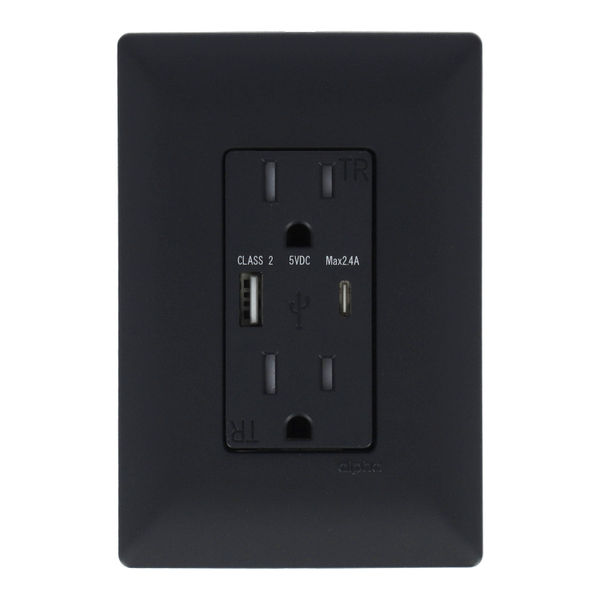 CONTACTO DUPLEX CON PUERTOS USB TIPO A Y TIPO C CON PLACA DE PARED NEGRO