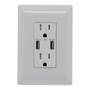CONTACTO DUPLEX CON 2 PUERTOS USB TIPO A Y PLACA DE PARED BLANCO