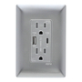 CONTACTO DUPLEX CON PUERTOS USB TIPO A Y TIPO C CON PLACA DE PARED PLATA
