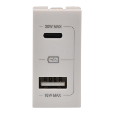 TOMA DE CARGA USB TIPO A Y TIPO C DE 1 MÓDULO BLANCO